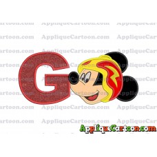 Head Mickey Mouse Roadster Applique Embroidery Design With Alphabet G