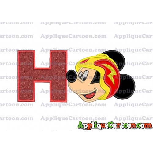 Head Mickey Mouse Roadster Applique Embroidery Design With Alphabet H