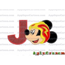 Head Mickey Mouse Roadster Applique Embroidery Design With Alphabet J