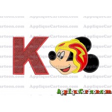 Head Mickey Mouse Roadster Applique Embroidery Design With Alphabet K