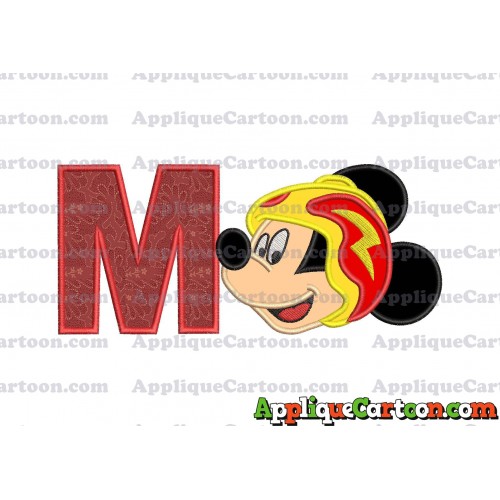 Head Mickey Mouse Roadster Applique Embroidery Design With Alphabet M