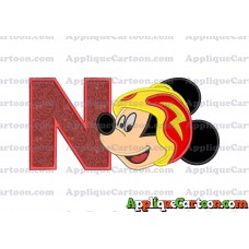 Head Mickey Mouse Roadster Applique Embroidery Design With Alphabet N