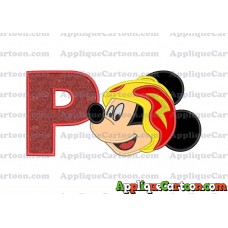 Head Mickey Mouse Roadster Applique Embroidery Design With Alphabet P