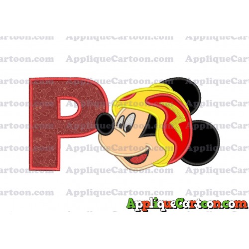 Head Mickey Mouse Roadster Applique Embroidery Design With Alphabet P
