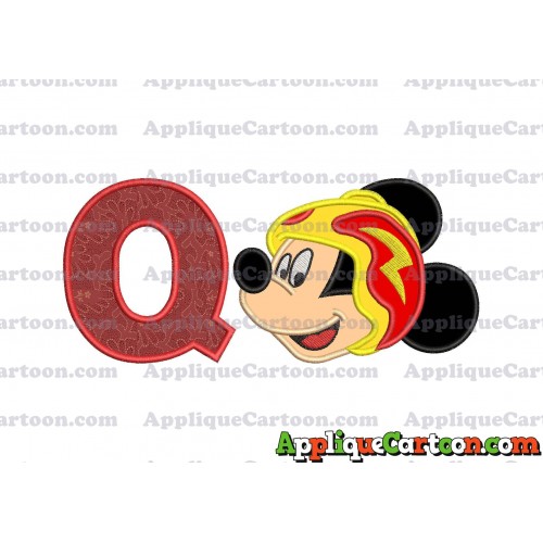 Head Mickey Mouse Roadster Applique Embroidery Design With Alphabet Q