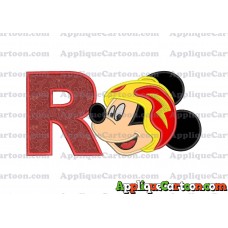 Head Mickey Mouse Roadster Applique Embroidery Design With Alphabet R