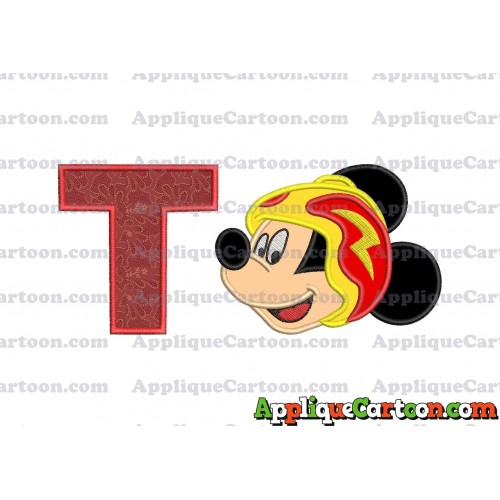 Head Mickey Mouse Roadster Applique Embroidery Design With Alphabet T