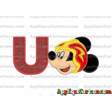 Head Mickey Mouse Roadster Applique Embroidery Design With Alphabet U