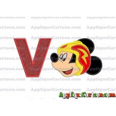Head Mickey Mouse Roadster Applique Embroidery Design With Alphabet V