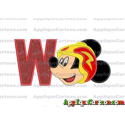 Head Mickey Mouse Roadster Applique Embroidery Design With Alphabet W