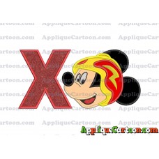 Head Mickey Mouse Roadster Applique Embroidery Design With Alphabet X