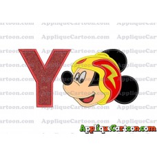 Head Mickey Mouse Roadster Applique Embroidery Design With Alphabet Y