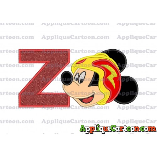Head Mickey Mouse Roadster Applique Embroidery Design With Alphabet Z