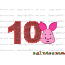 Head Piglet Winnie the Pooh Applique Embroidery Design Birthday Number 10