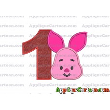 Head Piglet Winnie the Pooh Applique Embroidery Design Birthday Number 1