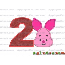 Head Piglet Winnie the Pooh Applique Embroidery Design Birthday Number 2