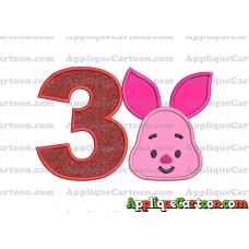 Head Piglet Winnie the Pooh Applique Embroidery Design Birthday Number 3