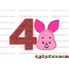 Head Piglet Winnie the Pooh Applique Embroidery Design Birthday Number 4