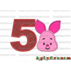 Head Piglet Winnie the Pooh Applique Embroidery Design Birthday Number 5