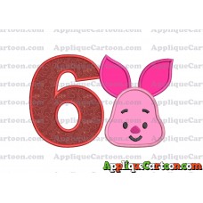 Head Piglet Winnie the Pooh Applique Embroidery Design Birthday Number 6
