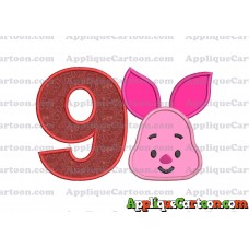 Head Piglet Winnie the Pooh Applique Embroidery Design Birthday Number 9