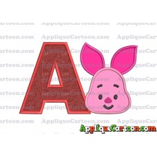 Head Piglet Winnie the Pooh Applique Embroidery Design With Alphabet A