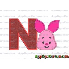 Head Piglet Winnie the Pooh Applique Embroidery Design With Alphabet N
