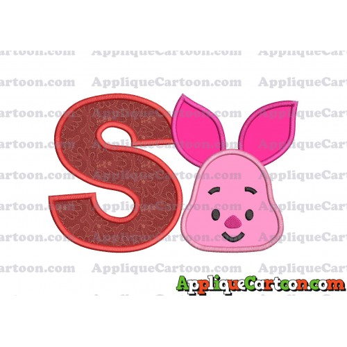 Head Piglet Winnie the Pooh Applique Embroidery Design With Alphabet S