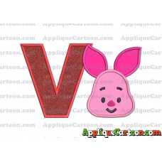 Head Piglet Winnie the Pooh Applique Embroidery Design With Alphabet V