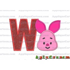 Head Piglet Winnie the Pooh Applique Embroidery Design With Alphabet W