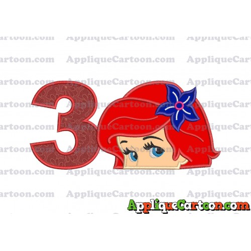 Head The Little Mermaid Applique Embroidery Design Birthday Number 3