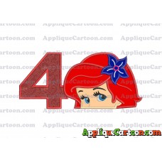 Head The Little Mermaid Applique Embroidery Design Birthday Number 4