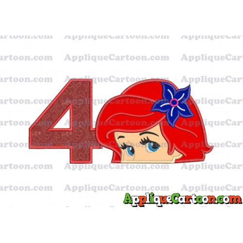 Head The Little Mermaid Applique Embroidery Design Birthday Number 4
