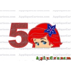 Head The Little Mermaid Applique Embroidery Design Birthday Number 5