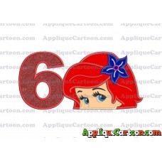 Head The Little Mermaid Applique Embroidery Design Birthday Number 6