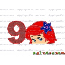 Head The Little Mermaid Applique Embroidery Design Birthday Number 9