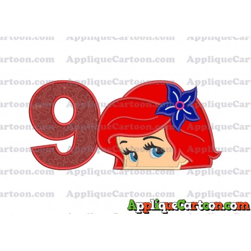 Head The Little Mermaid Applique Embroidery Design Birthday Number 9