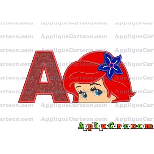 Head The Little Mermaid Applique Embroidery Design With Alphabet A