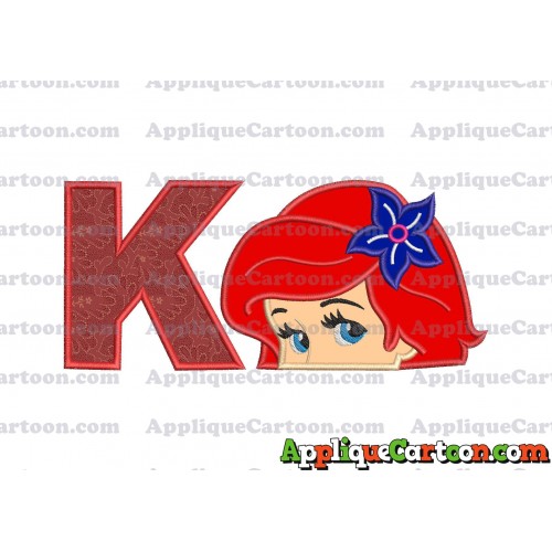 Head The Little Mermaid Applique Embroidery Design With Alphabet K
