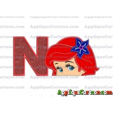 Head The Little Mermaid Applique Embroidery Design With Alphabet N