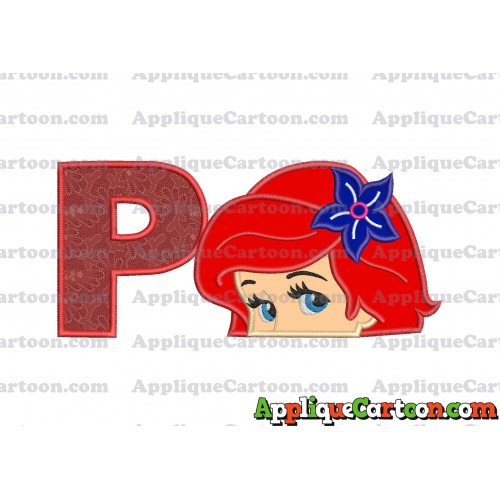 Head The Little Mermaid Applique Embroidery Design With Alphabet P