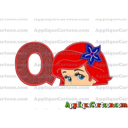 Head The Little Mermaid Applique Embroidery Design With Alphabet Q
