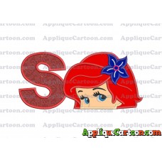 Head The Little Mermaid Applique Embroidery Design With Alphabet S