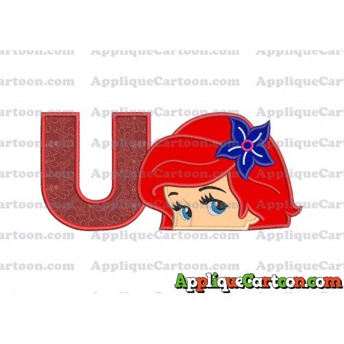 Head The Little Mermaid Applique Embroidery Design With Alphabet U