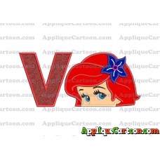 Head The Little Mermaid Applique Embroidery Design With Alphabet V