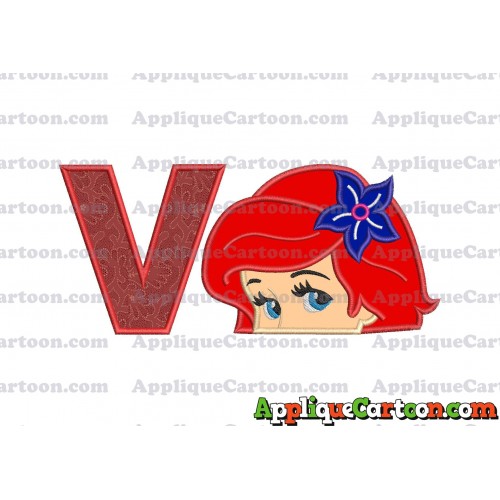 Head The Little Mermaid Applique Embroidery Design With Alphabet V