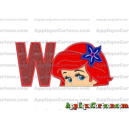 Head The Little Mermaid Applique Embroidery Design With Alphabet W