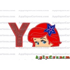 Head The Little Mermaid Applique Embroidery Design With Alphabet Y