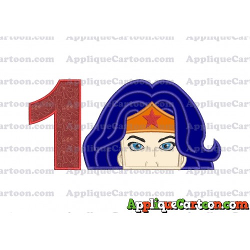 Head Wonder Woman Applique Embroidery Design Birthday Number 1