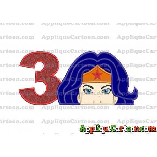 Head Wonder Woman Applique Embroidery Design Birthday Number 3